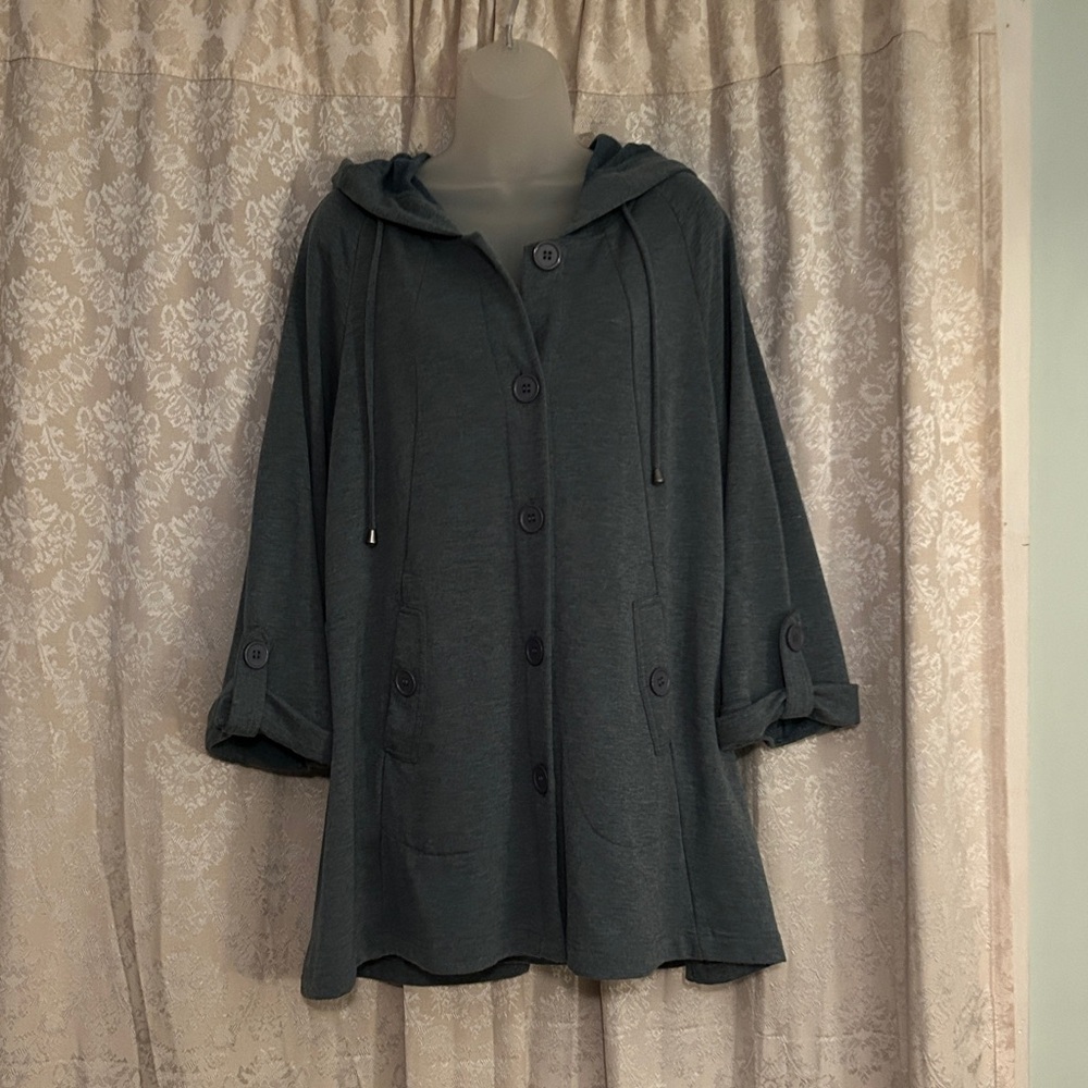 CHRISTIAN SIRIANO NEW YORK  sage/gray Hooded Button-Up Coatigan